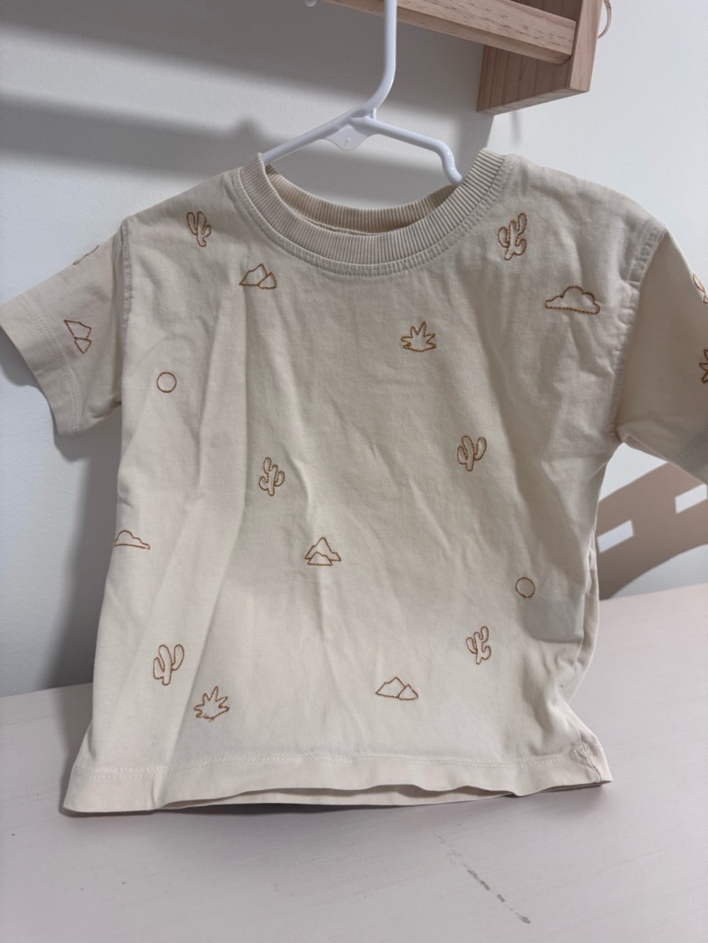 Zara Cream Short Sleeve Tee with Desert Embroidery